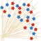 100Pcs 4th of July Patriotic Cake & Cupcake Toppers, Red White Blue Star Bamboo Toothpicks Cocktail Sticks for Appetizers Fruit Food Drink Cake Independence Day Birthday Party Decoration, 4.7Inch